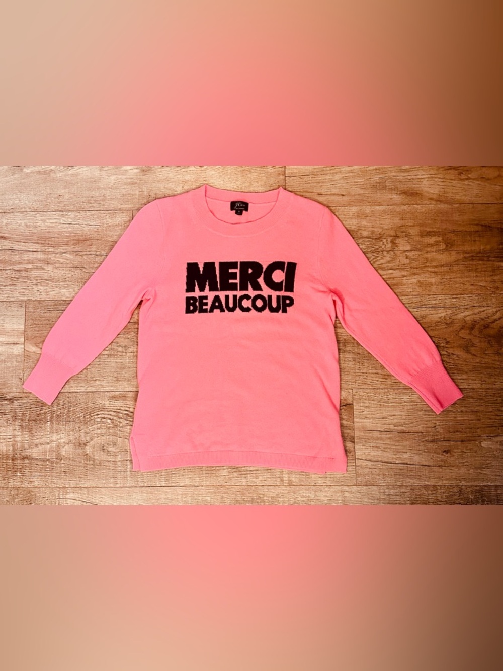 J Crew “Merci Beaucoup” Neon Cashmere Sweater Size Small